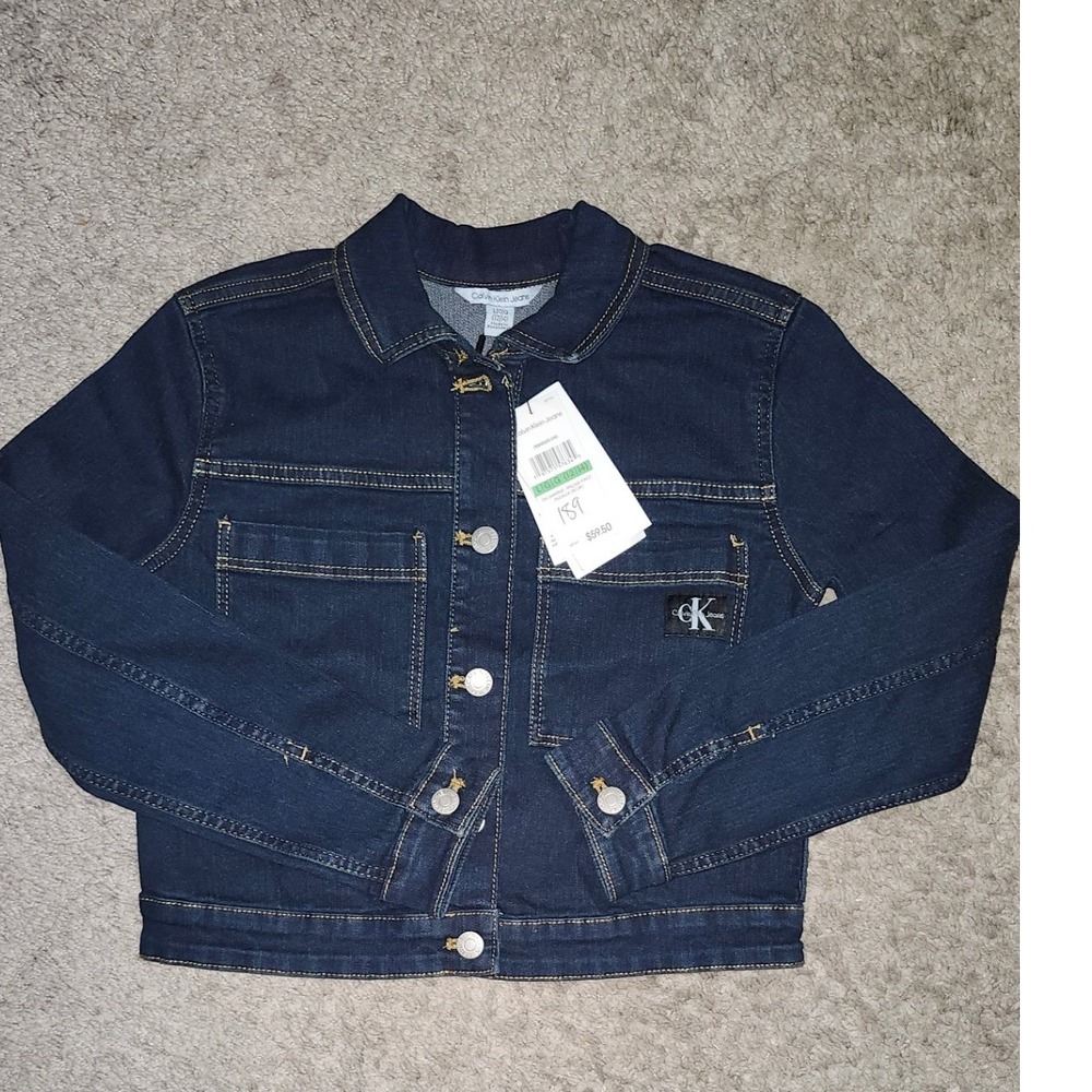 Calvin Klein Jeans Kids Denim Jacket Blue‎ Classic Trucker Style Size L 12 14